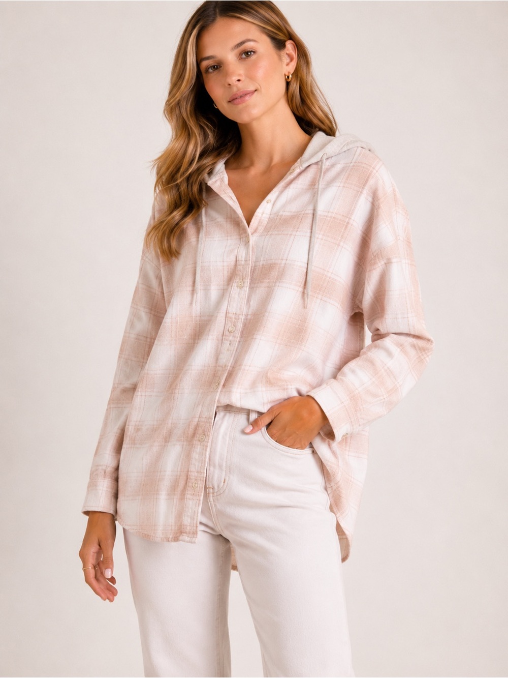 BDG Urban Outfitters Hooded Pink Plaid Flannel Shirt Oversized L